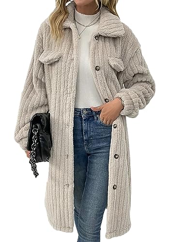 Tomwell Damen Herbst Winter Plüschmantel Frauen Fleecemantel Mode Warme Plüschjacke mit Revers Langarm Outwear Fleecejacke Einfarbig Plüsch Cardigan Mantel A Aprikose S von Tomwell