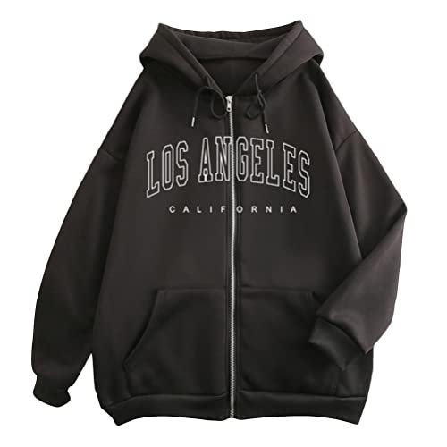 Tomwell Damen Hoodie Los Angeles Sweatshirt Langarmshirt Rundhals Tops Damen Ohne Kapuze Teenager Mädchen Vintage Pullov Oberteile Top A Schwarz S von Tomwell