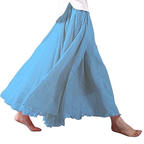 Tomwell Damen Hohe Taille Chiffonrock Langer Rock a Linien Faltenrock Maxirock A Himmelblau 85 von Tomwell