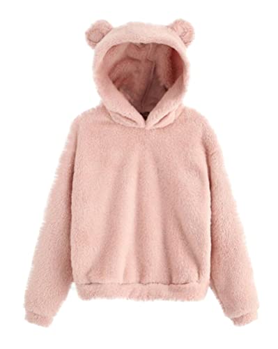 Tomwell Damen Hoodie Mit Ohren Flauschig Warm Kapuze Elegant Pullover Teenager Mädchen Winter Kapuzenpullover Frauen Langarm Sweatshirt Plüsch Fleece Einfarbig Pulli A Rosa S von Tomwell