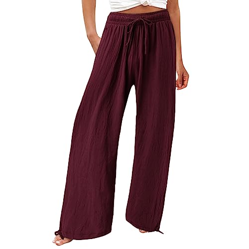 Tomwell Damen Hose Sommer Einfarbige Leichte Jogginghose Stretch Bequeme Strandhose Freizeithose Elastischer Bund Mit Taschen E Rot M von Tomwell