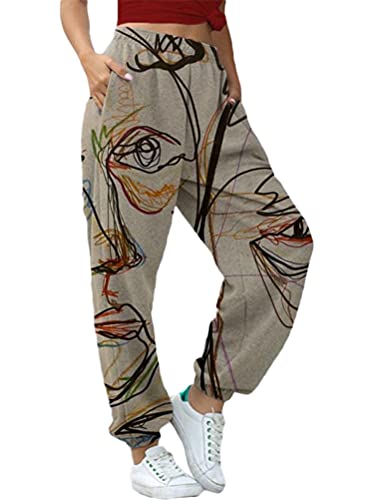 Tomwell Damen Hose Sommerhose Blumenmuster Flower Leichte Pumphose Aladinhose Freizeithose Lang Sweatpants Lässige Lose Elastischer Bund Haremshosen Stil C XXL von Tomwell