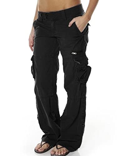 Tomwell Damen Hosen Camouflage Jogginghose Sporthose Workwear Uniform Combat Cargo Relaxed Fit Multi Taschen Freizeithose Z Schwarz X-Small von Tomwell