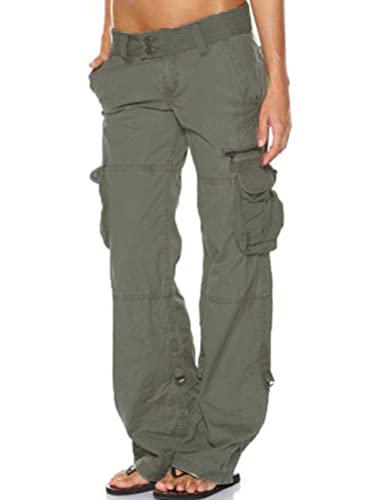 Tomwell Damen Hosen Damen Workout Cotton Cargo Pants Overalls Damen Gerade Hose Mit Vielen Taschen Z Grau XXX-Large von Tomwell