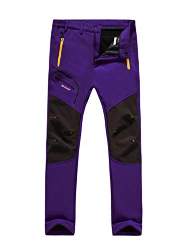 Tomwell Damen Hosen Fleece Gefüttert Winterhose Winddicht Warm Verdickte Softshellhose Wasserabweisend Outdoor Wanderhose Funktionshose A Violett 3XL von Tomwell