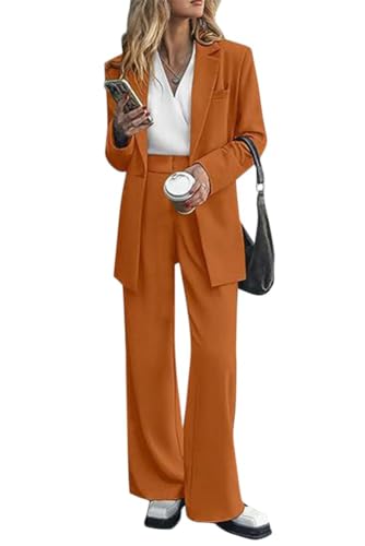 Tomwell Damen Hosenanzug Elegant Business Anzug Set Hosenanzug Blazer Hose 2-teilig Anzug Revers Büro Zweiteiler Slimfit Streetwear Festlich Damenanzug A Orange XL von Tomwell