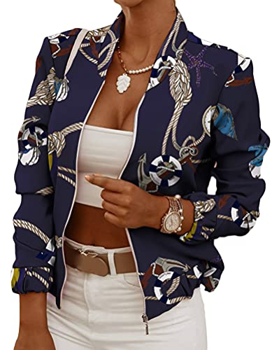 Tomwell Damen Jacke Casual Blumenmuster Langarm Bomberjacke Mode Reißverschluss Stehkragen Outwear Kurz Coat Herbst Frühling J XXL von Tomwell