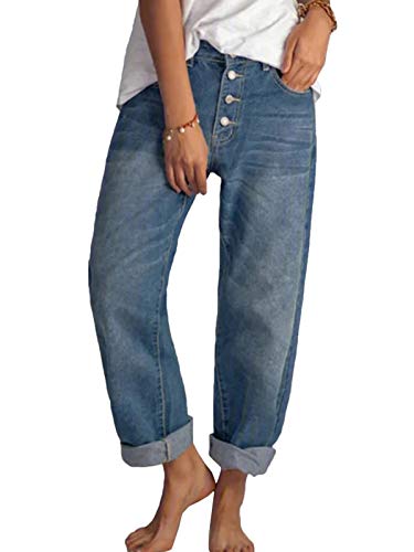 Tomwell Damen Jeans Boyfriend Baggy Stretch Relaxed Blau Weites Bein Hose Straight Lässig Weich Hose Denim Pants Blau XXL von Tomwell