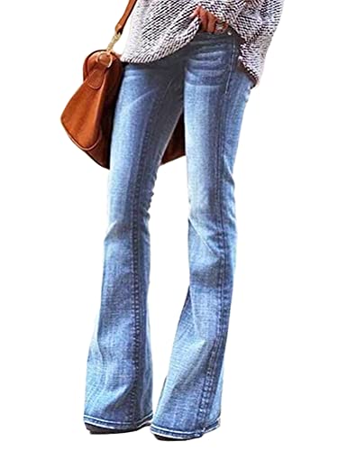 Tomwell Damen Jeans Schlaghosen Stretch Skinny Destroyed Style Mode Weites Bein Freizeithose Boyfriend Loch Denim Hose Retro Hohe Taille Bootcut Flared Pants Streetwear A Blau M von Tomwell