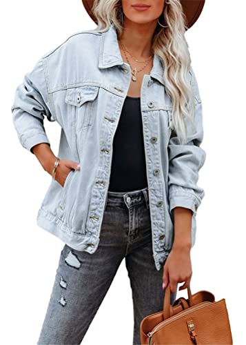 Tomwell Damen Jeansjacke Kurz Slim Fit Sommerjacke Übergangsjacke Boyfriend Outdoor Vintage Jacke Outwear Herbst und Winter Coat Tops A Hellblau XL von Tomwell