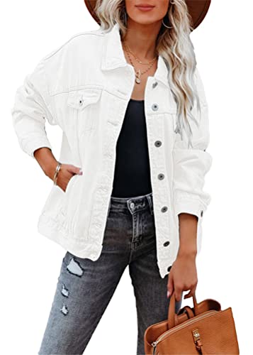 Tomwell Damen Jeansjacke Kurz Slim Fit Sommerjacke Übergangsjacke Boyfriend Outdoor Vintage Jacke Outwear Herbst und Winter Coat Tops A Weiß M von Tomwell