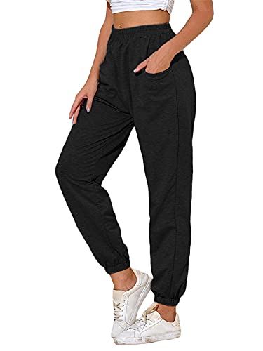 Tomwell Damen Jogginghose Sporthosen Lange Yoga Hosen Loose Casual Jogginghose High Waist Loose Fit Elastischer Bund Freizeithosen Hohe Trainingsanzug Sweathose mit Taschen B Schwarz S von Tomwell