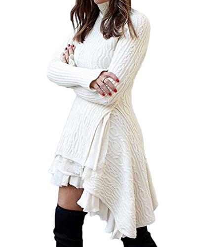 Tomwell Damen Jumper Kleid Langarm Gestrickt Kleider Midi Lange Stricken Kleid B Weiß M von Tomwell