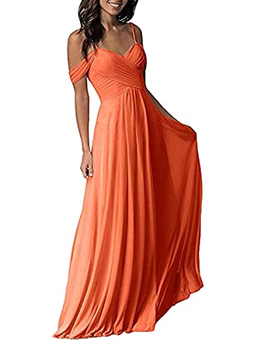 Tomwell Damen Kleid Party Spitzenkleid Cocktailkleid Ärmellos Elegante Hochzeit Kleider Lange Brautjungfernkleid B Orange 3XL von Tomwell
