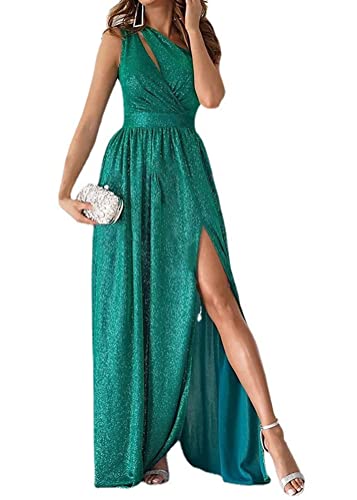 Tomwell Damen Kleid mit Schlitz V-Ausschnitt Ärmellos Elegant Cocktailkleid Einfarbig Hochzeit Brautjungfernkleid Bodenlang Partykleid F Grün M von Tomwell