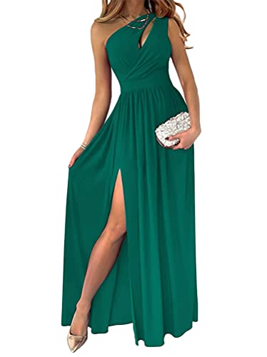 Tomwell Damen Kleid mit Schlitz V-Ausschnitt Ärmellos Retro Elegant Cocktailkleid Einfarbig Hochzeit Brautjungfernkleid Bodenlang Partykleid B Grün M von Tomwell