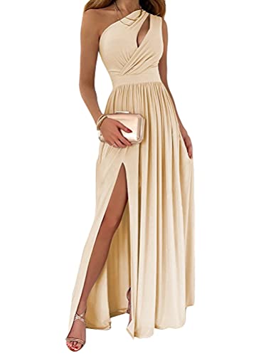 Tomwell Damen Kleid mit Schlitz V-Ausschnitt Ärmellos Retro Elegant Cocktailkleid Einfarbig Hochzeit Brautjungfernkleid Bodenlang Partykleid B Khaki M von Tomwell