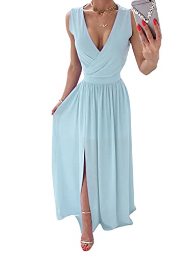 Tomwell Damen Kleider Spitzenkleid Brautjungfernkleid für Hochzeit Abendkleider Elegant Knielang Cocktailkleid A Blau XL von Tomwell