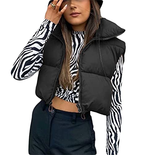 Tomwell Damen Kurze Weste mit Stehkragen Steppweste mit Reißverschluss Ärmellose Wattierte Daunenweste Winter Warm Jacke A Schwarz M von Tomwell