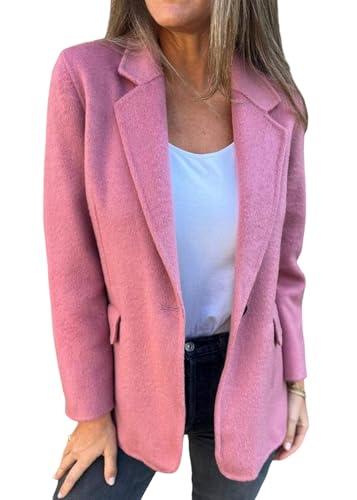 Tomwell Damen Kurze Wolljacke Elegant Revers Langärmelige Übergangsjacke Einfarbig Mantel Warme Outwear Herbst Winter Jacke A Rosa L von Tomwell