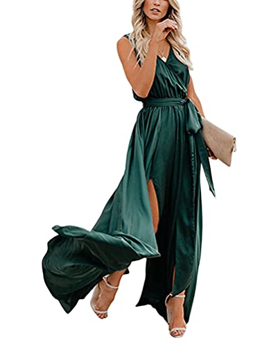 Tomwell Damen Lang Kleid Sommer Maxi Hoch Split Spitzen Abend Rückenfrei Party Kleid A Grün S von Tomwell