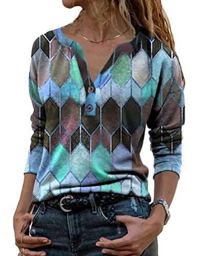 Tomwell Damen Langarm Lose Bluse Hemd Shirt Oversize Sweatshirt Oberteil Tops Lose Asymmetrisch Jumper Sweatshirt Pullover Bluse Oberteile Oversize Tops B Blau XL von Tomwell