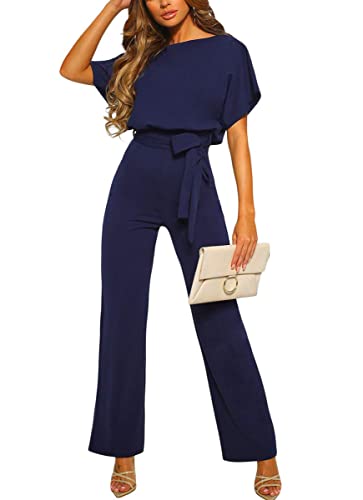 Tomwell Damen Langarm O-Ausschnitt Elegant Lang Jumpsuit Overall Hosenanzug Playsuit Romper Dunkelblau M von Tomwell