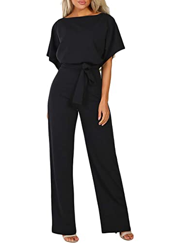 Tomwell Damen Langarm O-Ausschnitt Elegant Lang Jumpsuit Overall Hosenanzug Playsuit Romper Schwarz L von Tomwell