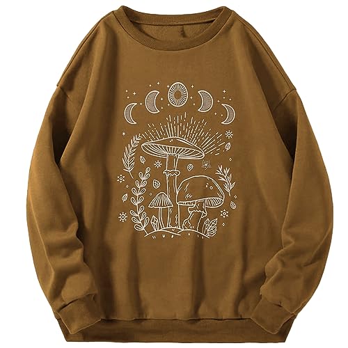 Tomwell Damen Langarm Oversized Hip Hop Pullover Tops Rundhals Sweatshirt Damen Ohne Kapuze Teenager Mädchen Vintage Oberteile Y2k Top Winter Herbst Streetwear Pulli G Braun M von Tomwell