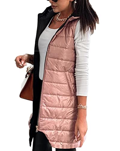 Tomwell Damen Lange Daunenweste Wintermantel Vest mit Kapuze Weste Mantel Ärmellos Kapuzenjacken Steppweste Winter Outdoor Klettern Reisen Slim Fit A Rosa L von Tomwell