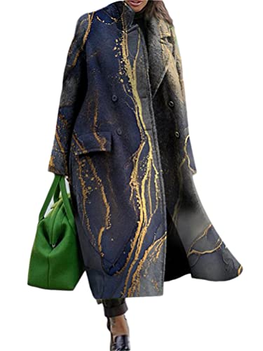 Tomwell Damen Langen Wollmantel Elegante Mäntel schlanke weibliche Langen Mantel Oberbekleidung Jacke Z1 Blau 3XL von Tomwell