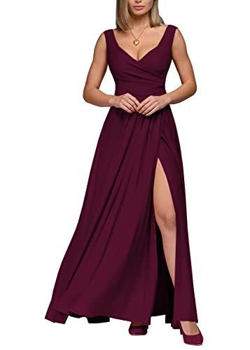 Tomwell Damen Langes Elegantes Kleid Abendkleid Frauen Blumenkleid Party Festliches Partykleid Mit Schlitz Kleid B Weinrot M von Tomwell