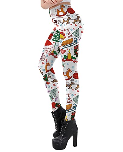 Tomwell Damen Leggings Weihnachten Muster Hose Push Up Stretch Skinny Leggins Christmas Druck Sport Yogahosen Jogginghose von Tomwell