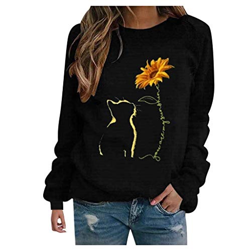 Tomwell Damen Löwenzahn Sweatshirt Langarmshirt Pusteblume Drucken Pullover Herbst Winter Bluse Tops Oberteile B Schwarz 3XL von Tomwell