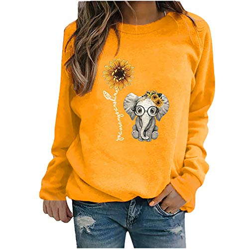 Tomwell Damen Löwenzahn Sweatshirt Langarmshirt Pusteblume Drucken Pullover Herbst Winter Bluse Tops Oberteile F Gelb M von Tomwell