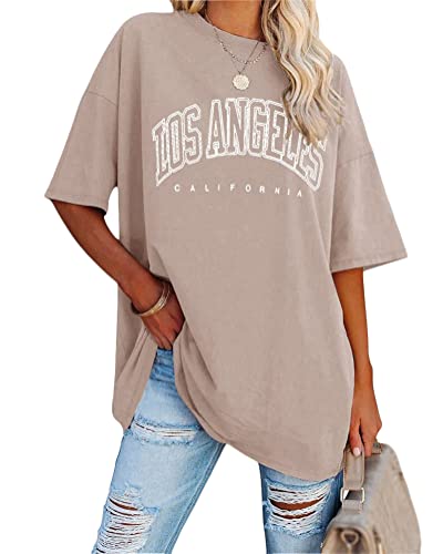 Tomwell Damen Los Angeles Brief T-Shirt Kurzarm Sport Sommer Rundhals Oversize Oberteile mit Buchstaben Druck Lose Bluse Vintage Tunika Lang für Teen Girls Top C Khaki M Tomwell Damen Los Angeles Brief T-Shirt Kurzarm Sport Sommer Rundhals Oversize Oberteile mit Buchstaben Druck Lose Bluse Vintage Tunika Lang für Teen Girls Top C Khaki M von Tomwell