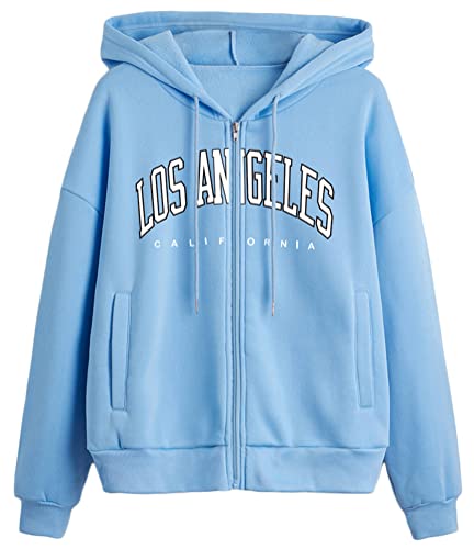 Tomwell Damen Los Angeles Sweatshirt Langarm Rundhals Pullover Warm Pulli Oversized Damen Ohne Kapuze Teenager Mädchen Vintage Pullover Oberteile Y2k Top M Blau M von Tomwell