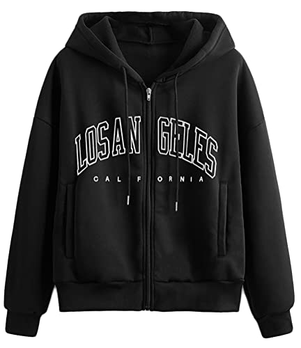 Tomwell Damen Los Angeles Sweatshirt Langarm Rundhals Pullover Warm Pulli Oversized Damen Ohne Kapuze Teenager Mädchen Vintage Pullover Oberteile Y2k Top M Schwarz M von Tomwell