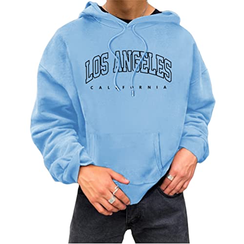 Tomwell Damen Los Angeles Sweatshirt Langarmshirt Rundhals Tops Herren mit Kapuze Teenager Kapuzenpullover Vintage Pullover Oberteile Top D Blau L von Tomwell