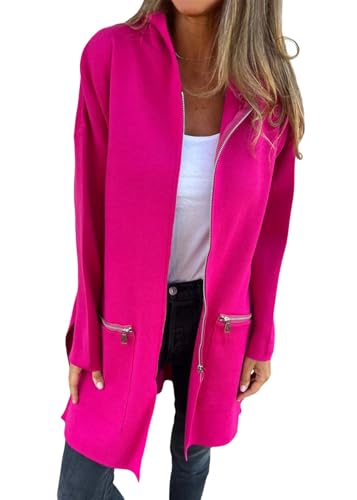 Tomwell Damen Mantel Elegant Kapuzenjacke Cardigan Trenchcoat Wintermantel Übergangsjacke Damen Lang mit Reißverschluss Kapuzenjacke Jacke A Rose Rot 3XL von Tomwell