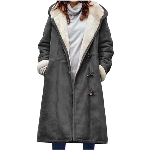 Tomwell Damen Mantel Elegant Lang Einfarbig Cardigan Coat Übergangs Jacke Warme Winterjacke Lockere Übergröße Lange Dicke Plüschjacke mit Wildleder A Dunkelgrau M von Tomwell