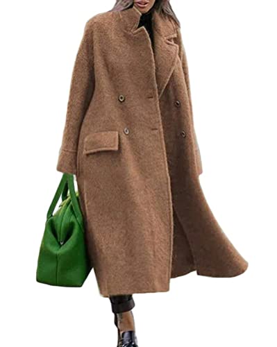 Tomwell Damen Mantel Elegant Lang Einfarbig Cardigan Coat Übergangs Jacke Warme Winterjacke Slim Fit Langemantel Lockere Übergröße Top Khaki XL von Tomwell