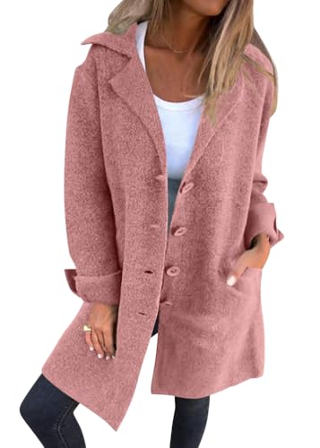 Tomwell Damen Mantel Elegant Mittellange Cardigan Trenchcoat Herbstjacke Übergangsmantel Lässige Einfarbig Revers mit Tasche Strickjacke A Rosa S von Tomwell