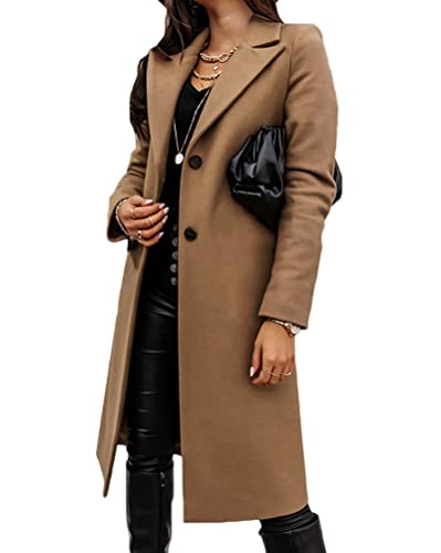 Tomwell Damen Mantel Trenchcoat Jacke Lang Warm Wintermantel Übergangs Jacke Parka mit Reverskragen C Khaki L von Tomwell