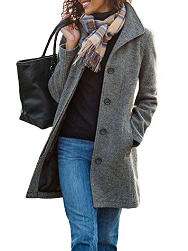 Tomwell Damen Mantel Trenchcoat Jacke Lang Warm Wintermantel Übergangs Jacke Parka mit Reverskragen F Grau L von Tomwell