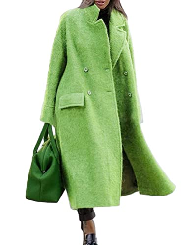 Tomwell Damen Mantel Wolle Lang Langarm Einfarbig Winter Cardigan Coat Revers Slim Winterjacke Mit Belt Warm Mode Outwear Grün L von Tomwell