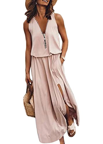 Tomwell Damen Maxikleid Bohemian Farbe Patchwork Neckholde Abendkleider Ärmellos Schulterfrei Strandkleid Sommer Party Kleid Z Khaki 38 von Tomwell