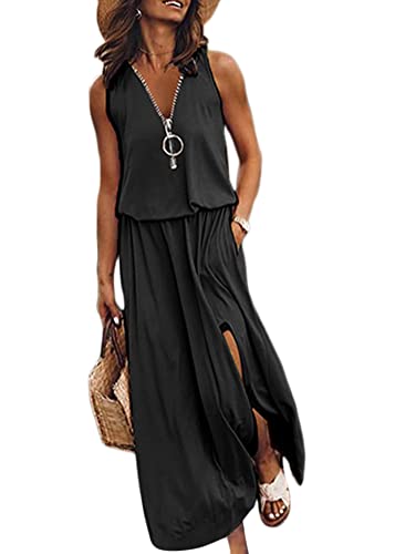 Tomwell Damen Maxikleid Bohemian Farbe Patchwork Neckholde Abendkleider Ärmellos Schulterfrei Strandkleid Sommer Party Kleid Z Schwarz 44 von Tomwell