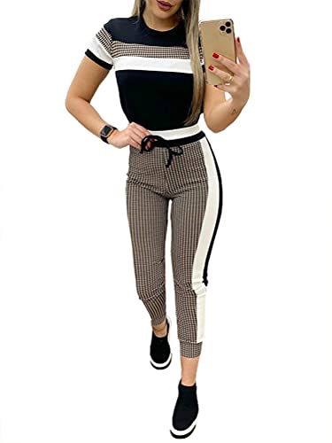 Tomwell Damen Mode Trainingsanzug Frauen Drucken Lange Ärmel Shirt Top + Lange Hose Sportswear 2 Stück Set Sport Yoga Outfit (36, Streifen) von Tomwell