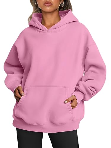 Tomwell Damen Oversized Hoodies Sweatshirts Langarm Einfarbig Pullover Winter Teenager Mädchen Kapuzenpullover Freizeit Sport Hip Hop Langarmshirt Oberteile Pulli Streetwear A Rosa M von Tomwell